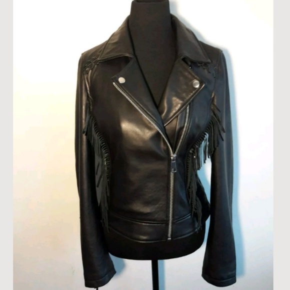 🌟SOLD🌟Amaryllis Black Leather Fringe Jacket - Picture 3 of 7